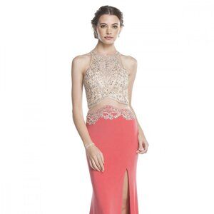 NEW LONG FORMAL SLEEVELESS SHEATH DRESS EMBROIDERED W/ RHINESTONES AS L1541
